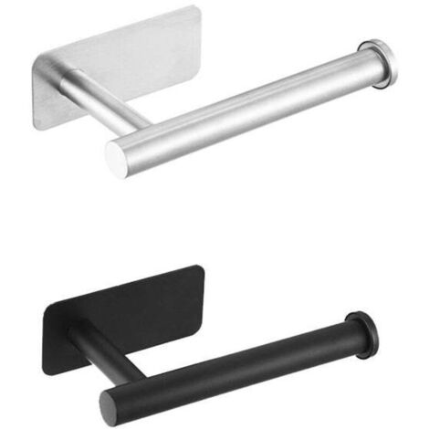 Porte-papier toilette mural 2 pièces, porte-serviettes en papier sans poinçonnage, base carrée adhésive [argent + noir 16cm]