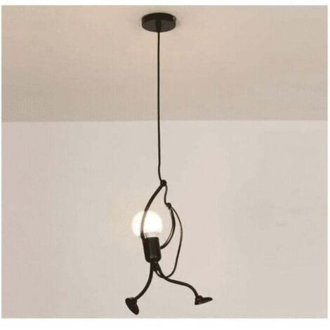 Moderne Suspension Créatif fer Gens Dessin animé Conception Lampe suspendue pour Des Enfants Chambre Chevet Salon Grenier noir--TRIMEC