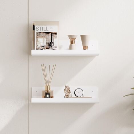 Etagère murale blanche, sans perçage, lot de 2, étagères murales, étagère flottante à coller pour salle de bain, bureau, salon (1/3)