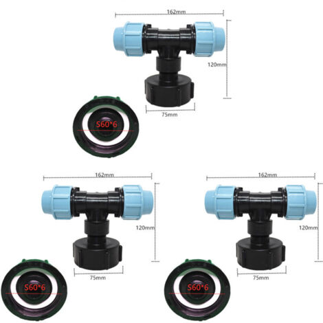 Lot de 3 Adaptateur de réservoir IBC S60 x 6 - Raccord en T pour raccord de tuyau d'eau - Sortie en T (sortie en té 25mm)