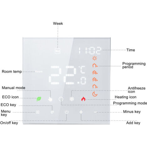 Eosnow Thermostat intelligent 3A Écran LCD programmable numérique Écran tactile Contrôleur de température de chauffage par le sol Mur intelligent pour l'eau (1/4)