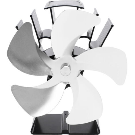Eosnow Ventilateur de poêle à bois 5 pales cheminée Base trapézoïdale verticale alimenté par la chaleur Circulation chaude Portable thermique pour la maison Camp argent