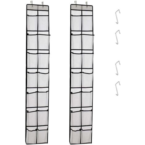 Étagère de rangement pour chaussures de porte, étagère suspendue pour rangement de chaussures, 14 sacs en filet avec 4 crochets, 2 paquet, blanc (1/4)