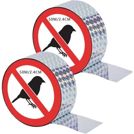 Ruban anti-oiseaux, 2 pièces de ruban répulsif pour oiseaux, ruban réfléchissant pour oiseaux, ruban dissuasif, ruban adhésif double face laser pour effrayer les oiseaux, effrayer les oiseaux, protége
