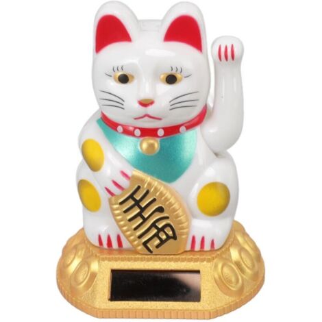 Eosnow Chat porte-bonheur chinois décoratif, bras ondulant, lumière solaire, figurine à induction, pour maison, voiture, blanc