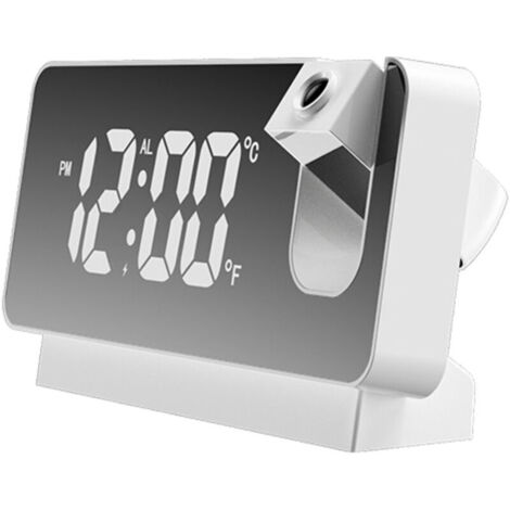 Eosnow Réveil de Projection, réglage Flexible à 360 degrés, miroir LED créatif numérique avec affichage de la température, mémoire de mise hors tension, blanc