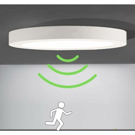 Plafonnier Plafonnier LED avec Détecteur de Mouvement Lampe de Lumière Automatique pour Extérieur Balcon Garage Entrée Couloir Luminaire rond Facile à Installer Lampe de Plafond 6000K Blanc Froid, 12 (1/3)