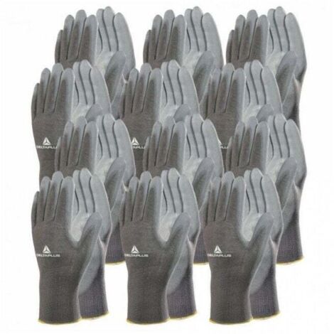 12 paires de Gants tricot polyamide / paume polyuréthane VE702PG DELTA PLUS - Taille: 10