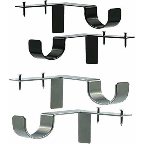 4 PCS Support Tringle Rideaux Sans Percage,Support Mural Réglable pour Tringle à Rideau Fixations Barre à Rideaux Accessoire Argent Noir en Métal Maison Chambre Bureau