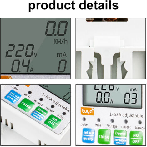 Eosnow Protecteur de réenclenchement automatique intelligent pour Tuya WiFi, compteur de tension de courant multifonctionnel, interrupteur d'alimentation à écran LCD, contrôle par application mobile