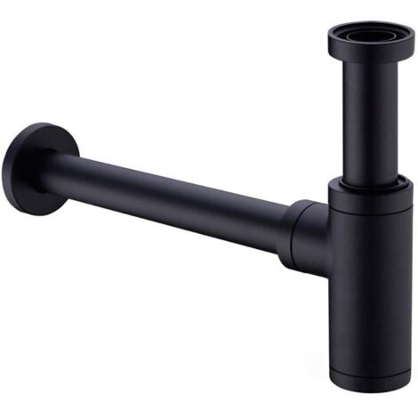 Laiton Siphon de Lavabo, Universel Syphon avec 200mm Tube d'extension, 1 1/4 x 32mm Réglable Sifon Anti Odeur Anti-fuite, Noir Mat