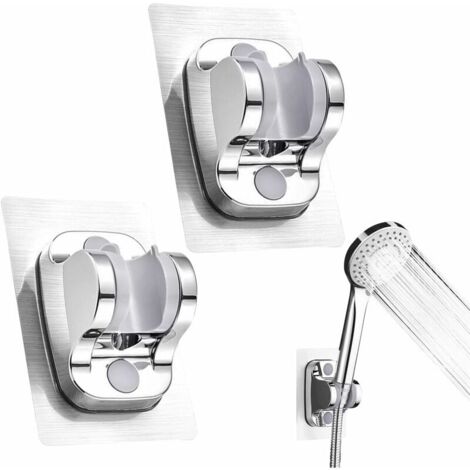 2 Pièce Support Douchette Mural Support Douche Sans Percage Détachable Avec à Angle Réglable Imperméable pour Pomme Accessoire Salle de Bain Hôtel (Argent) (1/4)
