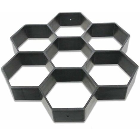 Moule hexagonal réutilisable pour pavés de béton, marcheau, pierre de ciment pour trottoir, allée, terrasse, jardin, route (30 x 30 cm, noir) (1/4)