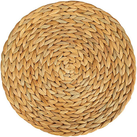 Set de table en jonc de mer (jacinthe d’eau tressée) - 30 cm - Lavable - Rond, naturel, Lot de 6 (1/4)