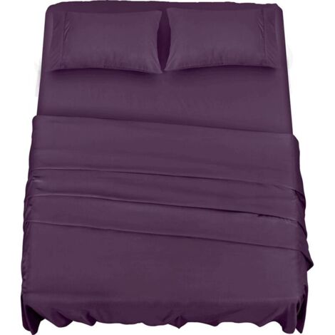 Polyester Microfibre Parure de lit (4 pièces, Pourpre) - 1 Drap Housse 150x200cm, 1 Drap Plat 266x259cm et 2 Taies d'oreiller 50x75cm (1/4)
