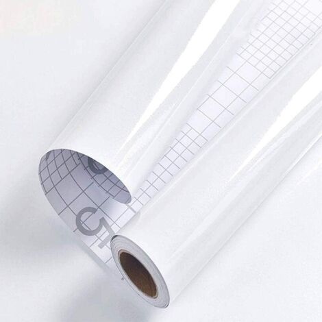 Memkey – Papier adhésif pour meuble blanc brillant – Film vinyle autocollant 40×300 cm – Imperméable pour cuisine et armoires – Décoratif moderne