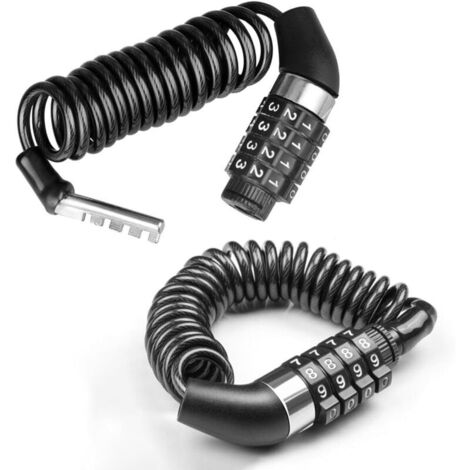CSPARKV 2 Pièces Antivol Casque Combinaison à 4 Chiffres, Antivol Vélo Extensible Jusqu'à 150 cm, Cadenas Velo Antivol, Helmet Lock Petit, Antivol Casques pour Vélos, Mot, Scooters, Poussettes (Noir) (1/4)