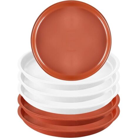 CSPARKV Lot de 6 Soucoupe pour Pot de Fleur 20 cm Plateau pour Plantes en Plastique Dessous de Jardinière Ronde Réutilisable sous-Pot Assiettes pour Intérieur et Extérieur (Brun & Blanc) (1/4)