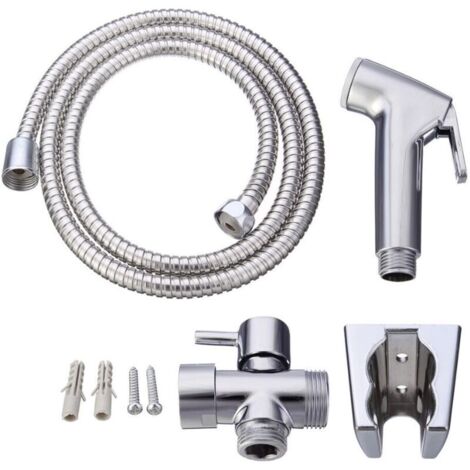 Kit hygiène WC. Robinet 3 voies + Douchette ABS + Flexible 1,5m + Support