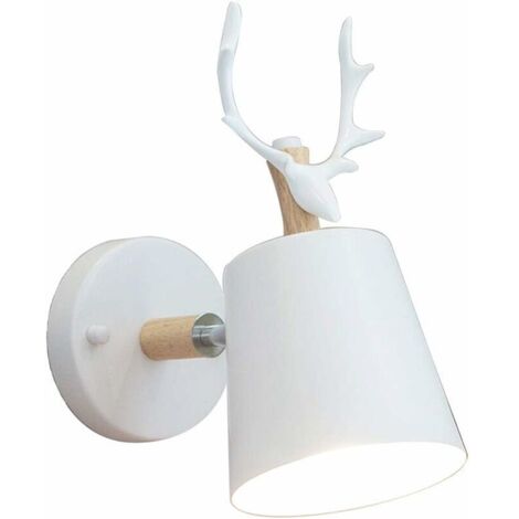 Créatif Applique Murale Moderne Lampe Murale Simple Lampe de Mur Fer E27 Base Tête de Cerf Nordique Style Art Déco pour Chambre, Salon, Chambre d'enfants, Restaurant, Couloir, Escaliers (Blanc)