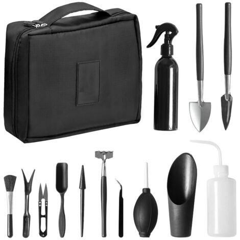 Lot de 13 Kit d'outils pour Bonsai, Mini Outils de Jardinage pour Les Plantes d'intérieur, Outils en Acier Carbone pour Plantes Succulentes Transplantation à la Main, avec Sac de Rangement