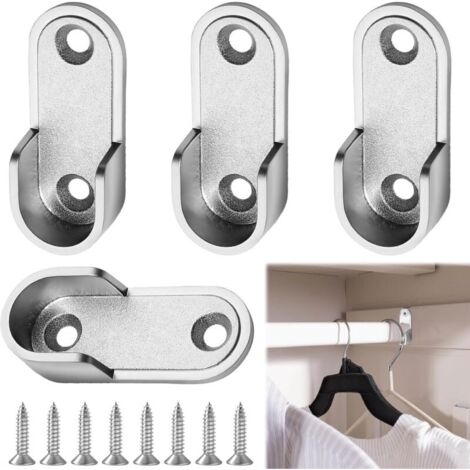 4 Pièces Support de Tringle Penderie en Métal avec 8 Vis pour Barre de Penderie, Support de Tube d'Armoire pour Placard, Dressing et Rangement