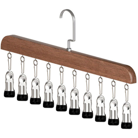 CSPARKV 1 PCS Organisateur de Chapeaux, Organiseur de Leggings pour Placard, 10 Pinces, Cintre en Bois à Rotation 360° pour Chaussettes, Masques Faciaux, Serviettes, Gants (Vintage) (1/3)