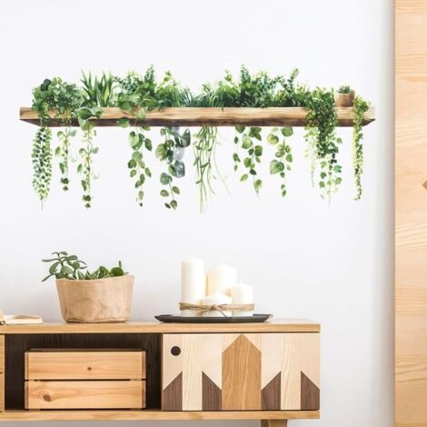 Stickers Muraux Plantes Vertes Autocollant Mural Suspension Adhésif Art Decoration Murale Sticker Mural pour Cuisine Salon Chambre Salle de Bain (1/4)