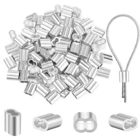 Lot de 100 serre-câbles de 2 mm - Manchons à sertir en aluminium de 2 mm - Manchons de serrage - Manchons de serrage - Serre-câbles - En aluminium - Boucle de sertissage pour câble métallique de