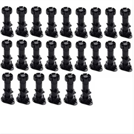 Csparkv – Pieds de meuble réglables en plastique noir – Lot de 24 pièces – Hauteur ajustable 60-80mm – Base large avec clip de fixation (1/5)