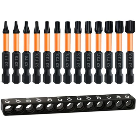 Csparkv – Lot de 13 embouts Torx 50 mm – Acier chrome vanadium S2 – Revêtement phosphate noir – T7/T8/T9/T10/T15/T20/T25/T27/T30/T35/T40 (1/4)