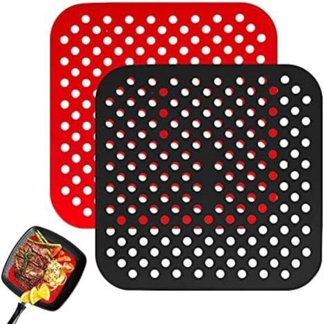 CSPARKV Tapis de friteuse à air 2 pièces de tapis en silicone réutilisables Air Fryer Liner anti-adhésifsgrille de friteuse à air carrée (carré 8.5 pouces) (1/4)