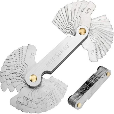 Outil Jauge de Filetage Inox, Jauge à Vis avec 52 Lames Centre Gage Jauge à Pas 55 ° et 60 ° (Métrique + Impérial) (1/4)