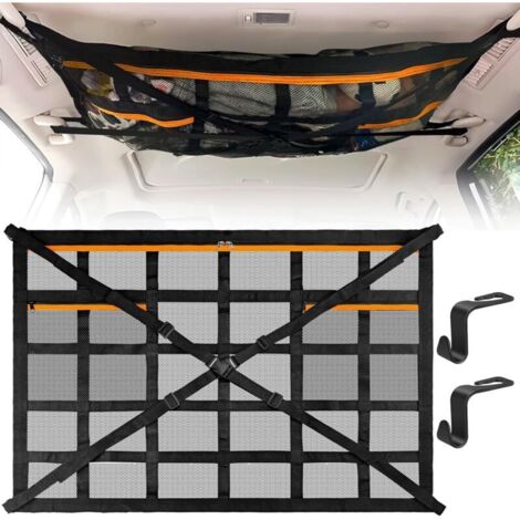 CSPARKV Filet de Rangement pour Toit, 90x65cm Filet à Bagages pour Voiture Réglable, Universel Maille Sac de Rangement pour Toit de Voiture, Organiseur de Toit de Voiture Filet Rangement pour SUV, Van (1/4)