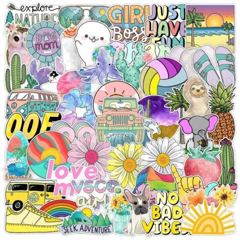 CSPARKV 50pcs, Stickers Kawaii Autocollant Scrapbooking Stickers Aesthetic, Autocollant Velo Stickers Skate Autocollant Voiture Stickers Moto Autocollant pour Journal DIY Cahier (1/4)
