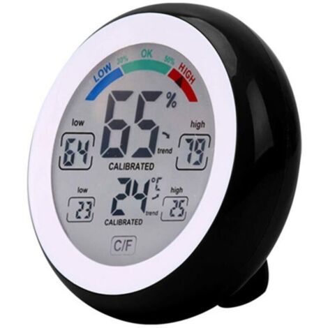 Thermomètre-hygromètre électronique sans fil pour une utilisation intérieure et extérieure, écran tactile rond avec affichage LCD, noir (1/4)