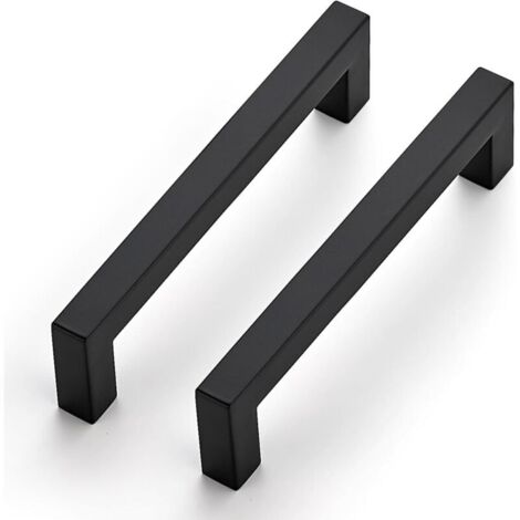 Poignées de placard noires, lot de 2, 14 cm, carrées, en acier inoxydable, entraxe de 128 mm. (1/4)