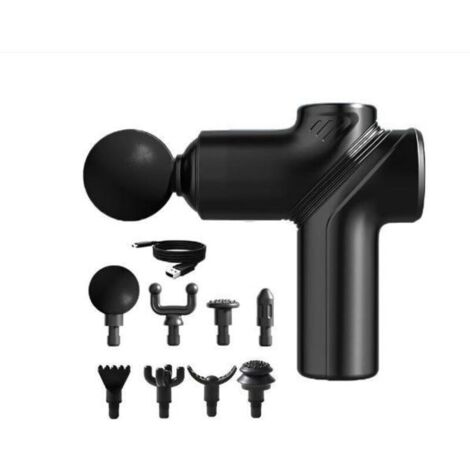 Pistolet de massage des tissus profonds portatif, mini masseur musculaire électrique, soulage les douleurs du dos, du cou et du corps, avec 8 têtes et 6 vitesses, noir