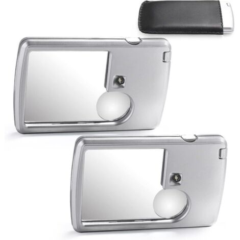 Lot de 2 loupes portatives 3X et 6X avec éclairage, type carte, pour la lecture, les menus, les voyages, les contrats, la maison (argent) (1/4)
