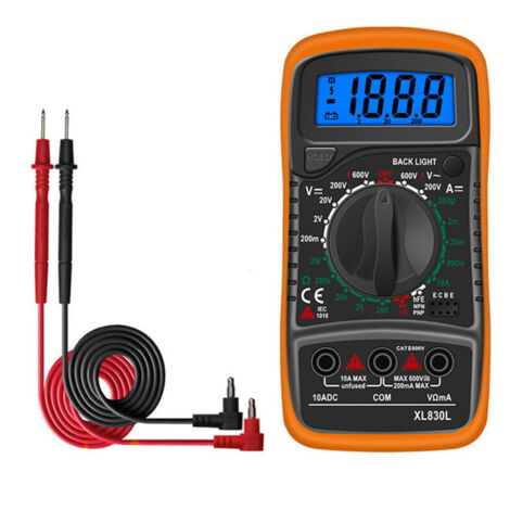 Multimètre numérique, testeur de batterie, testeur de tension, testeur de continuité, AC/DC, grand écran LCD et rétroéclairage (piles non incluses)