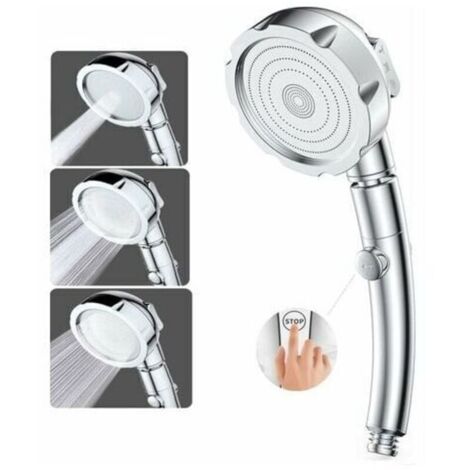 Pommeau de Douche Douchette Pommeau de Douche Haute Pression 3 Modes Douche Salle de Bain ABS Acier Inoxy avec Bouton STOP Type Universel Haute Pression Economie d'Eau (1/4)