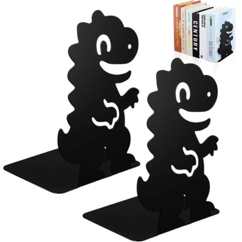 2 serre-livres dinosaures, serre-livres en métal antidérapants avec pieds antidérapants, pour la maison, le bureau, l'école ou la bibliothèque, 17 x 12 x 10 cm