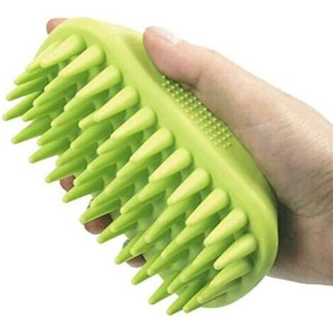 Brosse à shampoing en silicone pour animaux de compagnie, poils longs et courts, chiens, chats, moyens et grands, brosse de douche (verte) (1/4)
