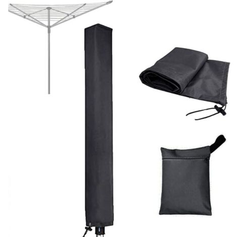 Housse de sécheuse rotative, tissu Oxford 600D, imperméable, anti-UV, indéchirable, avec fermeture éclair et cordon de serrage (noir, 16 x 16 x 165 cm) (1/4)