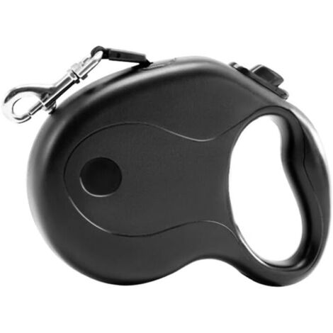 Laisse rétractable pour chien de 5 m, légère, pour chiens et chats de petite et moyenne taille, avec ressort en acier inoxydable et ruban en nylon résistant, anti-emmêlement, frein à une main (noir) (1/4)