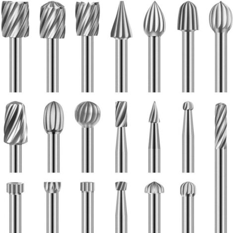 Lot de 20 fraises rotatives en acier rapide avec tête de meulage de 3 mm pour le travail du bois, la sculpture, la gravure et le perçage.