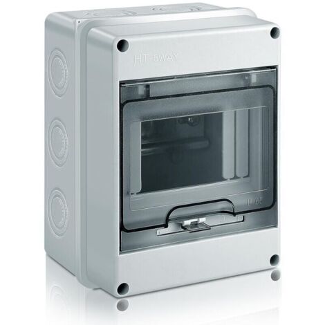 Coffret Electrique Etanche Exterieur, IP65 Boîtier de Distribution en Saillie avec Terminaux, ABS de Surface en Plastique pour une Utilisation à l'extérieur, (5 MODULE) (1/4)