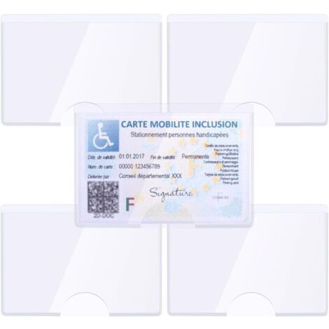 Lot de 4 Porte-Cartes Handicapé 6x9cm, Étui Transparent, pour Pare-Brise, Stationnement (1/4)