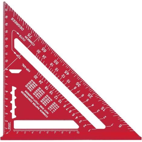 Équerre de mesure de charpentier métrique impériale 7 pouces, alliage d'aluminium, règle triangulaire épaissie à 90 degrés pour le travail du bois (rouge) (1/4)
