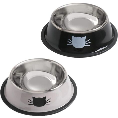 Lot de 2 gamelles antidérapantes en acier inoxydable de 227 g pour animaux de compagnie, avec base en caoutchouc amovible, empilables, motif chat mignon peint (1/4)